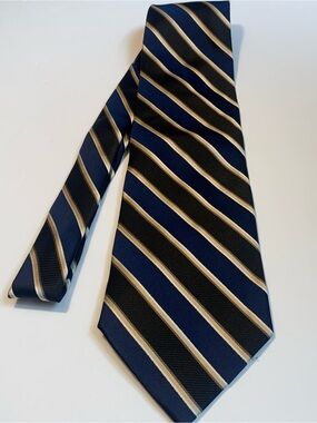 Fabio Fazio Men's Silk Tie Black/Blue Striped Hand Made